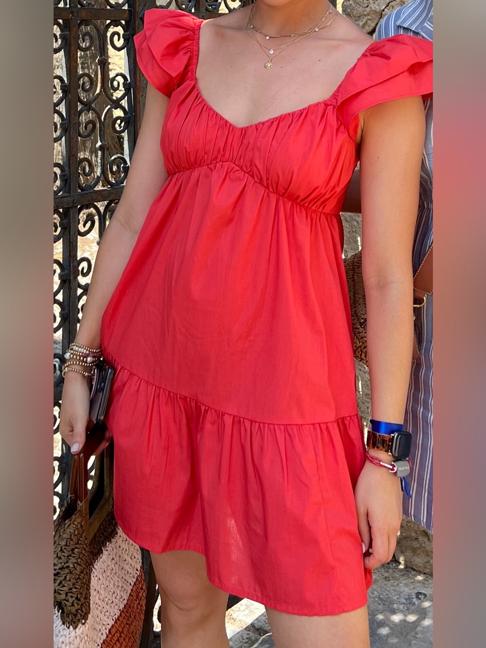 Abercrombie & Fitch Red Mini Babydoll Dress with Ruffle Sleeves